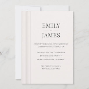 Invitation Mariage Minimaliste Brun Rayé et Ivoire Vieille Fo