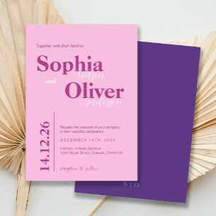 Invitation Mariage minimaliste couleur Lilac, violet et rose