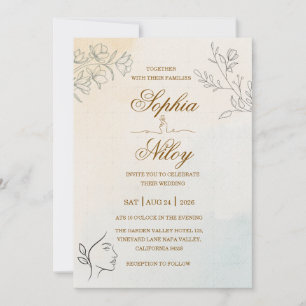 Invitation Mariage minimaliste d'art en ligne moderne