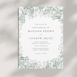 Invitation Mariage minimaliste de feuille d'aquarelle verte