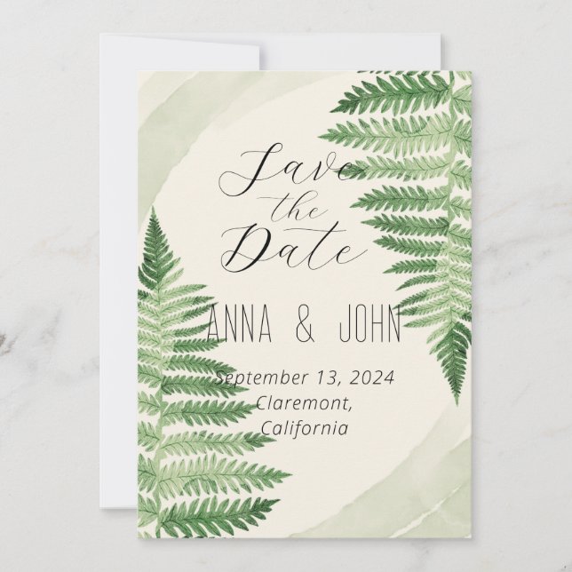 Invitation Mariage minimaliste de foune verte (Devant)