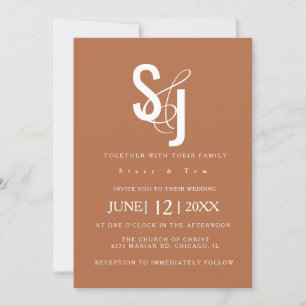 Invitation Mariage minimaliste de typographie en terre cuite 