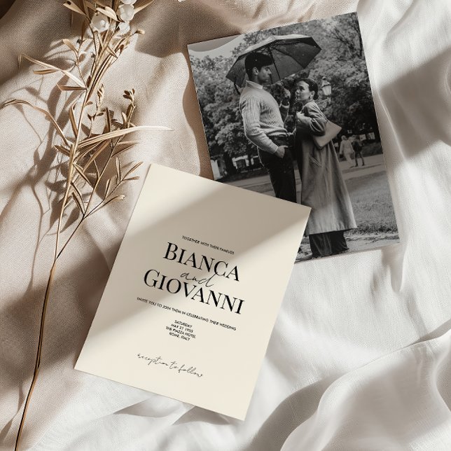 Invitation Mariage minimaliste de typographie noire rétro (Créateur téléchargé)