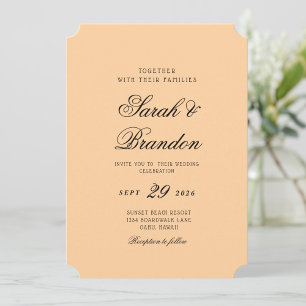Invitation Mariage Minimaliste Écriture Couleur Unie Chaude