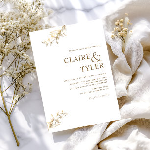 Invitation Mariage Minimaliste Élégant Blanc et Or