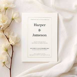 Invitation Mariage minimaliste en or blanc simple et élégant