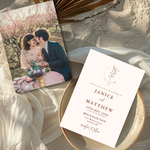 Invitation Mariage minimaliste en terre cuite brûlé Orange Bo