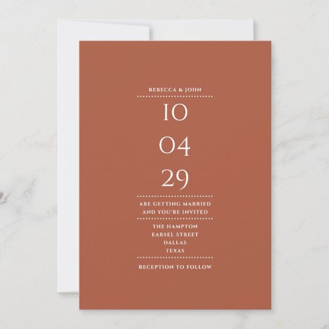 Invitation Mariage minimaliste en terre cuite Date tout en un (Devant)