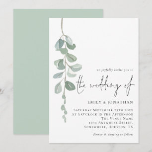 Invitation Mariage minimaliste Eucalyptus écriture manuscrite