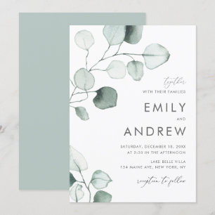 Invitation Mariage minimaliste Feuille Eucalyptus