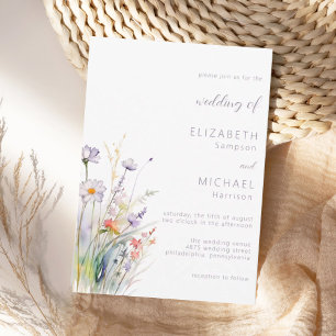 Invitation Mariage minimaliste Fleur sauvage de jardin d'aqua