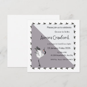 Invitation Mariage Minimaliste Grue et Étoiles Célestes Carré