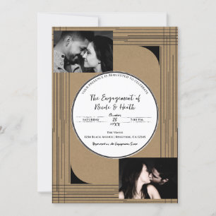 Invitation Mariage minimaliste lignes modernes Kraft noir