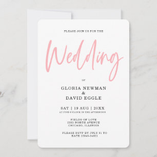 Invitation Mariage minimaliste moderne avec code QR rose poud