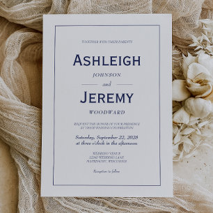 Invitation Mariage Minimaliste Moderne Bleu Nuit Blanc