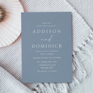 Invitation Mariage minimaliste moderne bleu poussiéreux