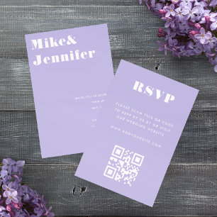 Invitation Mariage minimaliste moderne code QR lilac lavande 