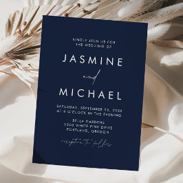Invitation Mariage minimaliste moderne écriture Navy