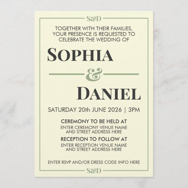 Invitation Mariage minimaliste moderne éditable (Devant)