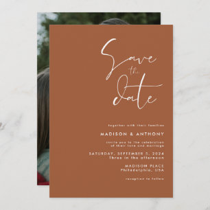 Invitation Mariage minimaliste moderne en terre cuite orange