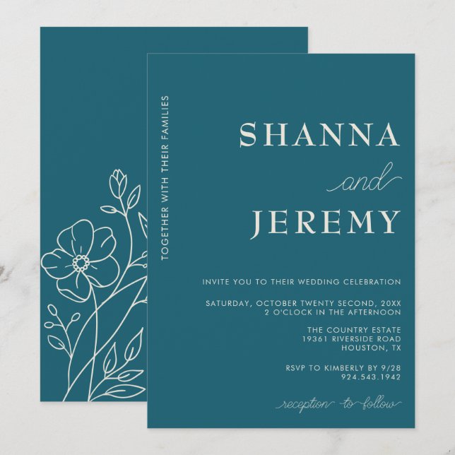 Invitation Mariage minimaliste moderne et chic | (Devant / Derrière)