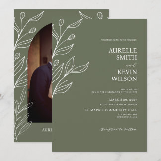 Invitation Mariage Minimaliste Moderne Floral Vert Sauge
