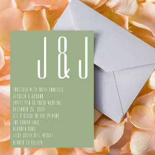 Invitation Mariage minimaliste moderne Monogram Sage Green