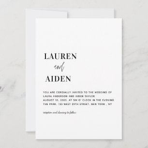 Invitation Mariage minimaliste moderne noir et blanc