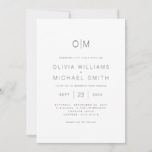 Invitation Mariage minimaliste moderne noir et blanc