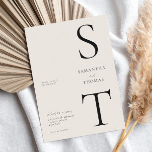 Invitation Mariage minimaliste moderne noir et ivoire