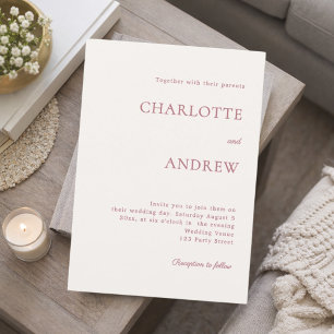 Invitation Mariage minimaliste moderne or rose ivoire
