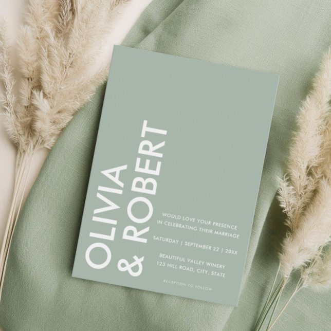 Invitation Mariage minimaliste moderne Sage Vert Gras (Créateur téléchargé)