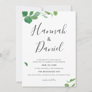 Invitation Mariage minimaliste moderne vert Feuilles personna