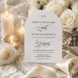 Invitation Mariage minimaliste monogramme classique blanc