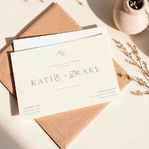 Invitation Mariage Minimaliste Monogramme Crème Ivoire Script