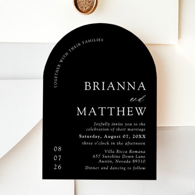 Invitation Mariage minimaliste noir & blanc moderne Arch (Créateur téléchargé)