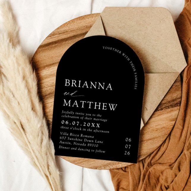 Invitation Mariage minimaliste noir & blanc moderne Arch (Arch Modern Black & White Minimalist Wedding Invitation)