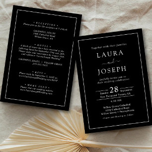 Invitation Mariage Minimaliste Noir & Blanc Tout En Un