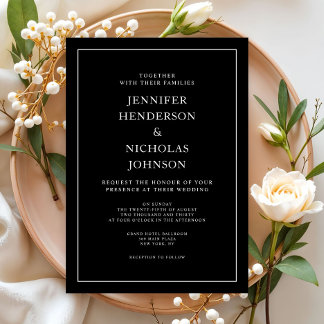 Invitation Mariage Minimaliste Noir Élégant Classique