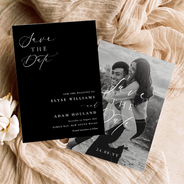 Invitation Mariage minimaliste Noir Ellesmere Enregistrer La  (Save The Date Postcards Ellesmere Black )