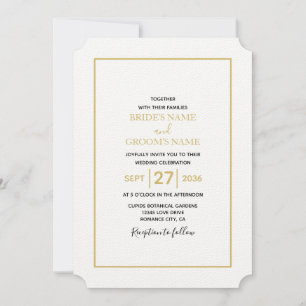 Invitation Mariage minimaliste noir et blanc en or simple