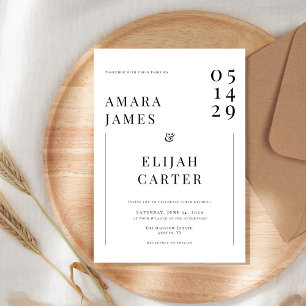 Invitation Mariage minimaliste noir et blanc moderne