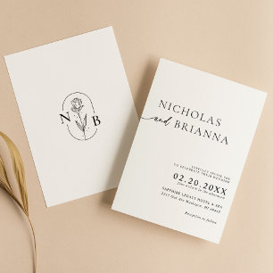 Invitation Mariage minimaliste noir noir blanc