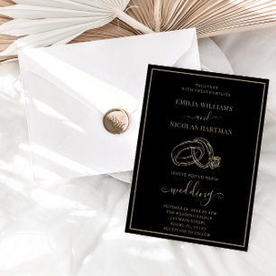 Invitation Mariage minimaliste noir & or élégant