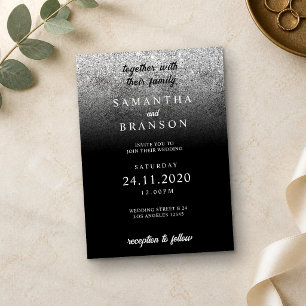 Invitation Mariage Minimaliste Pailleté Argent