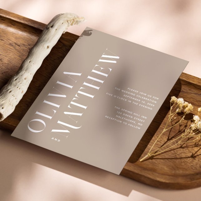 Invitation Mariage minimaliste Pastel pale taupe + détails QR (Créateur téléchargé)