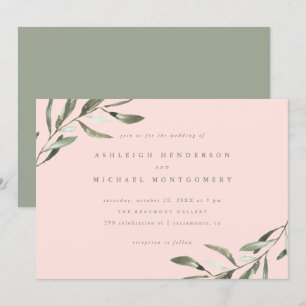 Invitation Mariage minimaliste Pastel Pink Sage Green Branche