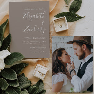 Invitation Mariage Minimaliste Photo Taupe