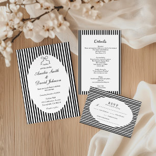Invitation Mariage minimaliste rayure noir blanc Chic Bow
