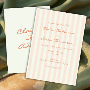 Invitation Mariage minimaliste rétro vintage avec rayures pêc